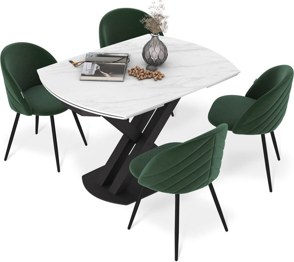 Обеденная группа Sheffilton SHT-DS291 (белый мрамор/черный/лиственно-зеленый/черный муар)