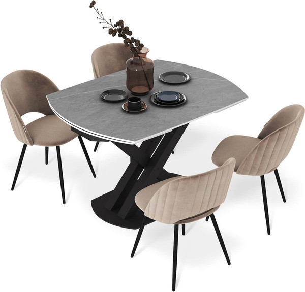 Обеденная группа Sheffilton SHT-DS294 (серый светлый/черный/латте/черный муар)