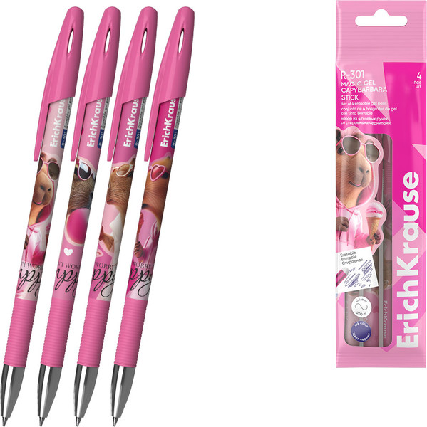 Набор гелевых ручек Erich Krause R-301 Magic Gel Stick CapyBarbara / 63143 - фото