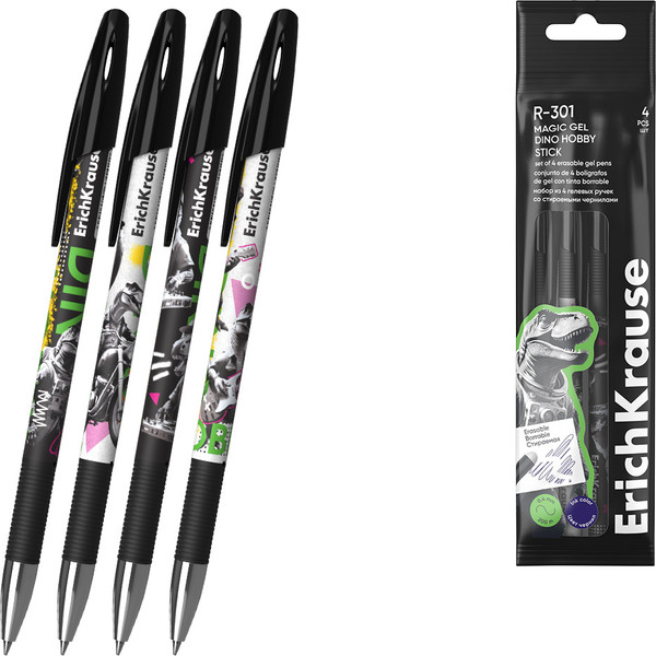 Набор гелевых ручек Erich Krause R-301 Magic Gel Stick Dino Hobby / 63144 - фото