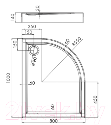Душевой поддон Omnires Riverside 80x100 L