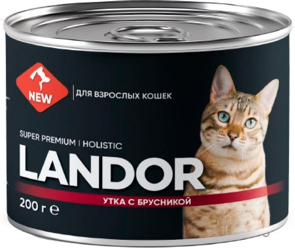 Влажный корм для кошек Landor Для взрослых кошек утка с брусникой / 2002223 - фото