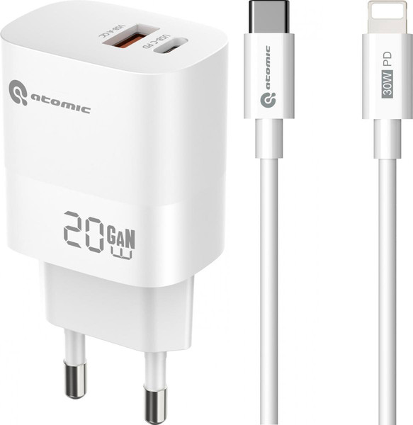 Зарядное устройство сетевое Atomic Motion G202 GAN 20W 2-порта USB (A+C) сUSB(С-L) / 10.204 - фото