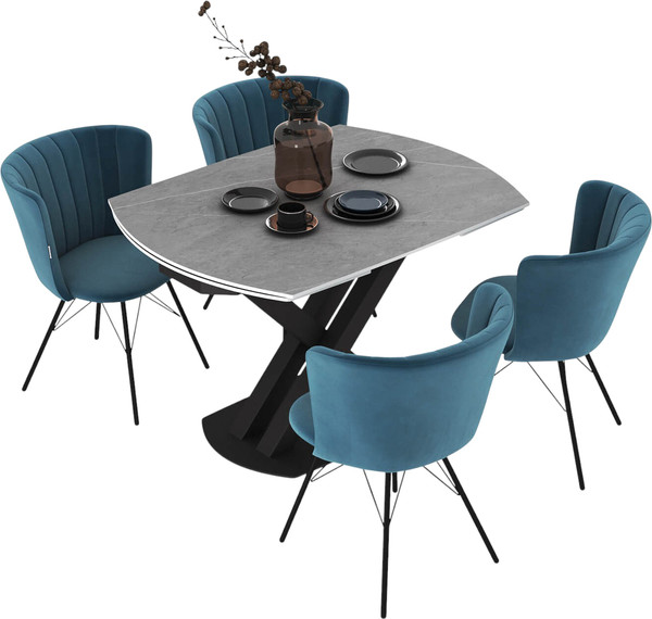 Обеденная группа Sheffilton SHT-DS293 (серый светлый/черный/тихий океан/черный муар) - фото