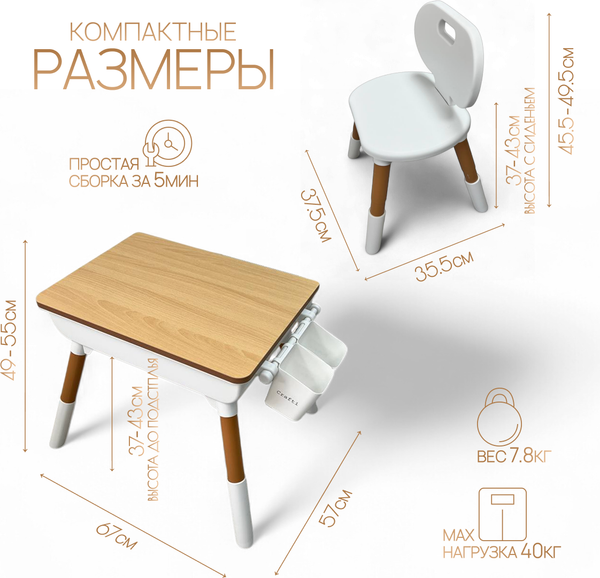 Комплект мебели с детским столом Bubago Crafti / BG190-1