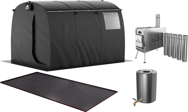 Палатка-баня MORZH Max с полом, печью и баком для воды (черный) - фото