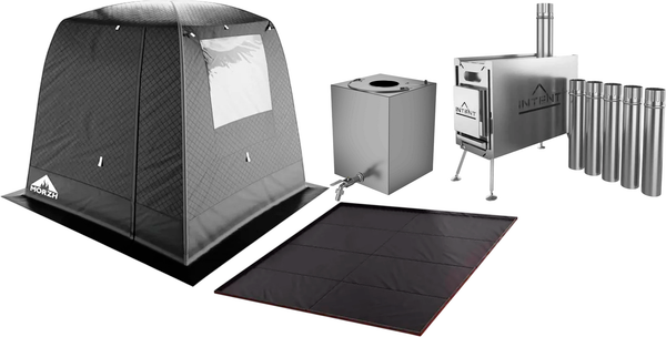 Палатка-баня MORZH 1 окно с полом, печью и баком для воды (черный) - фото