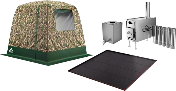 Палатка-баня MORZH 1 окно с полом, печью и баком для воды (камуфляж) - фото