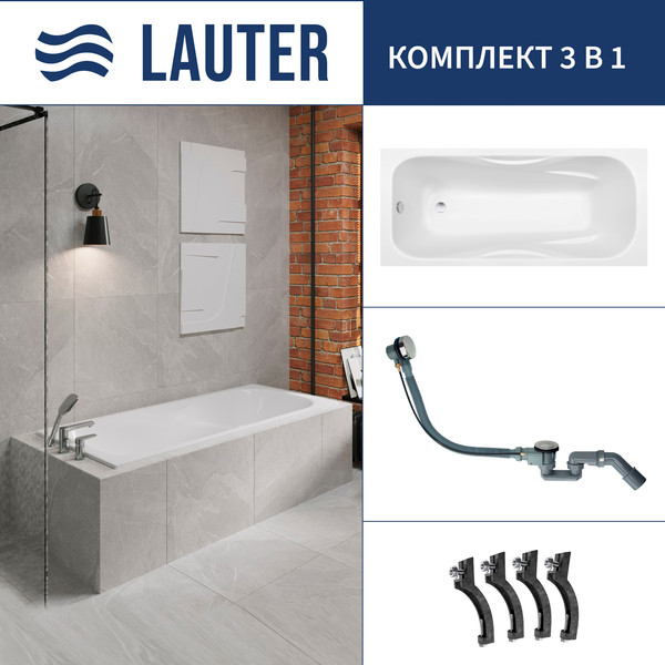 Ванна чугунная Lauter Regina 21014171 / 170x80 с сифоном 21Y32000 (хром) - фото