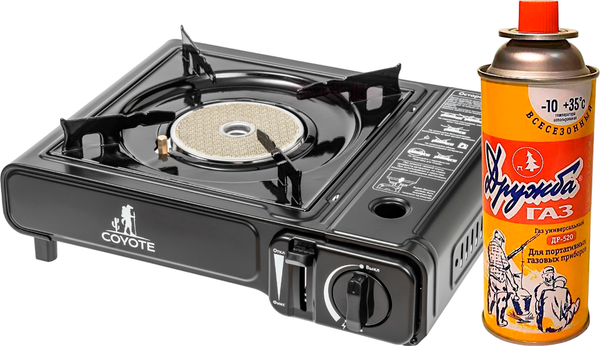 Плита туристическая Coyote MS-2500С LPG B с газовым баллоном Дружба ДР-520 - фото