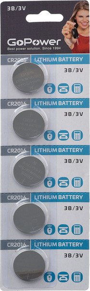 Комплект батареек GoPower CR2016 Lithium 3V - фото