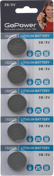 Комплект батареек GoPower CR2025 Lithium 3V - фото