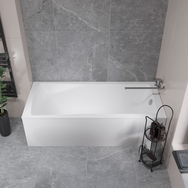 Ванна акриловая Lauter Aurora 170x75 / 21010075 (с ножками, лицевым экраном и сифоном 21Y32001 матовый черный)