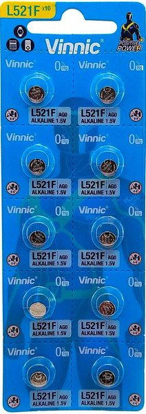 Комплект батареек Vinnic AG0/LR521F-C10 Alkaline - фото