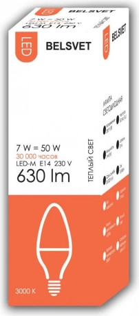Лампа БЭЛЗ LED-M C37 7 W 3000 K Е14