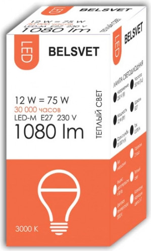 Лампа БЭЛЗ LED-M A60 12 W 3000 K Е27 - фото