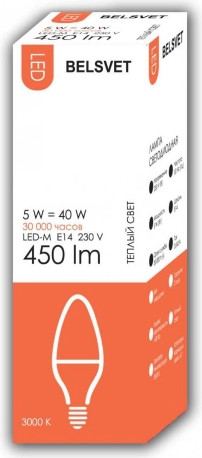Лампа БЭЛЗ LED-M C37 5 W 3000 К Е14
