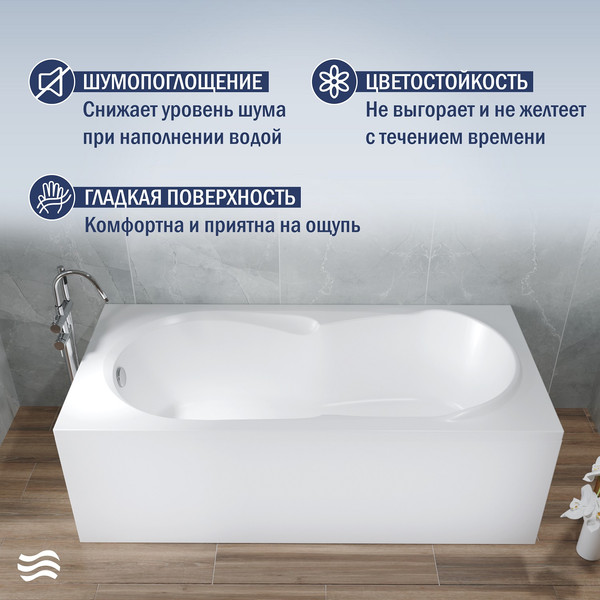 Ванна акриловая Lauter Celeste 170x75 / 21060075 (с ножками, лицевым экраном и сифоном 21Y11020 хром)