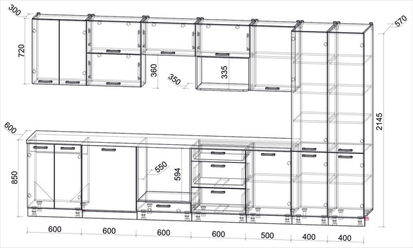 Кухонный гарнитур Интерлиния Мила Лайт 3.7-ПМ2