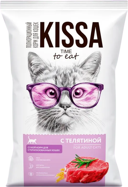 Сухой корм для кошек Kissa для cтерилизованных кошек с телятиной - фото