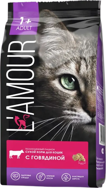 Сухой корм для кошек L'amour с говядиной - фото