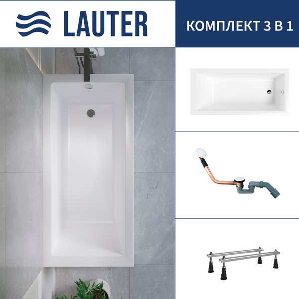 Ванна акриловая Lauter Athena 170x80 / 21090080 (с ножками и сифоном 21Y11022 белый) - фото