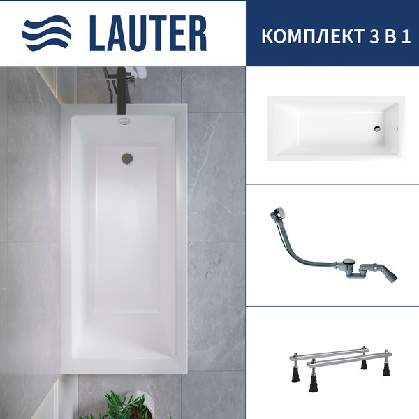 Ванна акриловая Lauter Athena 170x80 / 21090080 (с ножками и сифоном 21Y32000 хром) - фото