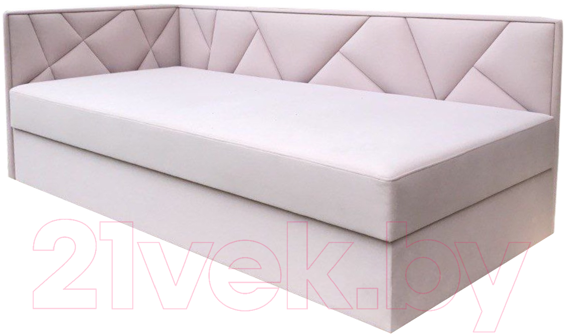 Кровать-тахта Tiolly Леон М-КР-80 с ПМ и нишей для белья угол левый (бонита 13 светло-розовый) - фото