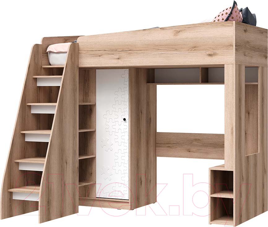 Кровать-чердак Стендмебель Киви КР-02 (супермат белый/дуб делано) - фото