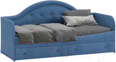Кровать-тахта ТриЯ Адель тип 1 с мягкой спинкой 80x200 (велюр синий) - фото
