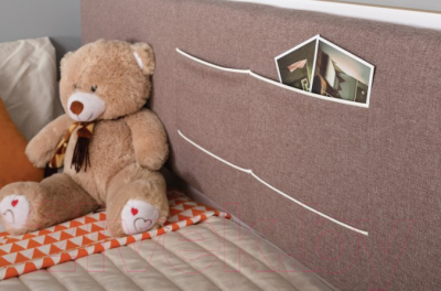 Кровать-тахта Mobi Вуди 11.02 (белый премиум/дуб золотой Craft/савана латте/эко 100 кожзам гранд белый)