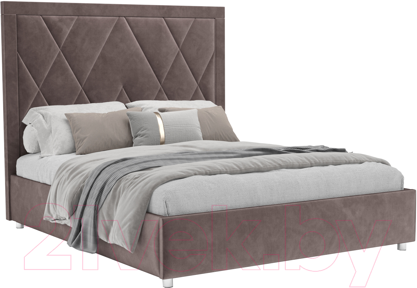 Полуторная кровать Mebel-Ars Треви 140 (бархат серо-шоколадный Star Velvet 60 Coffee) - фото