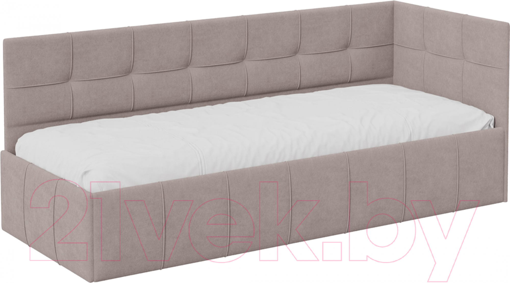 Кровать-тахта ТриЯ Грей c мягкой обивкой с ПМ 80x200 (велюр Galaxy серо-бежевый) - фото