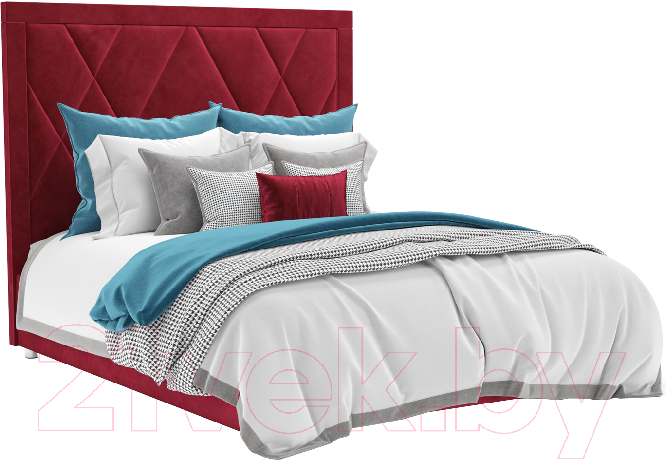 Полуторная кровать Mebel-Ars Треви 140 (бархат красный Star Velvet 3 Dark Red) - фото