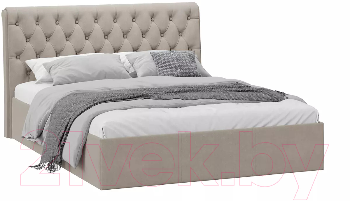 Двуспальная кровать ТриЯ Скарлет универсальная тип 1 с ПМ и заглушиной 160x200 (велюр мокко темный) - фото