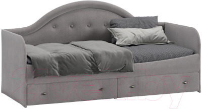 Кровать-тахта ТриЯ Адель тип 1 с мягкой спинкой 80x200 (велюр светло-серый) - фото