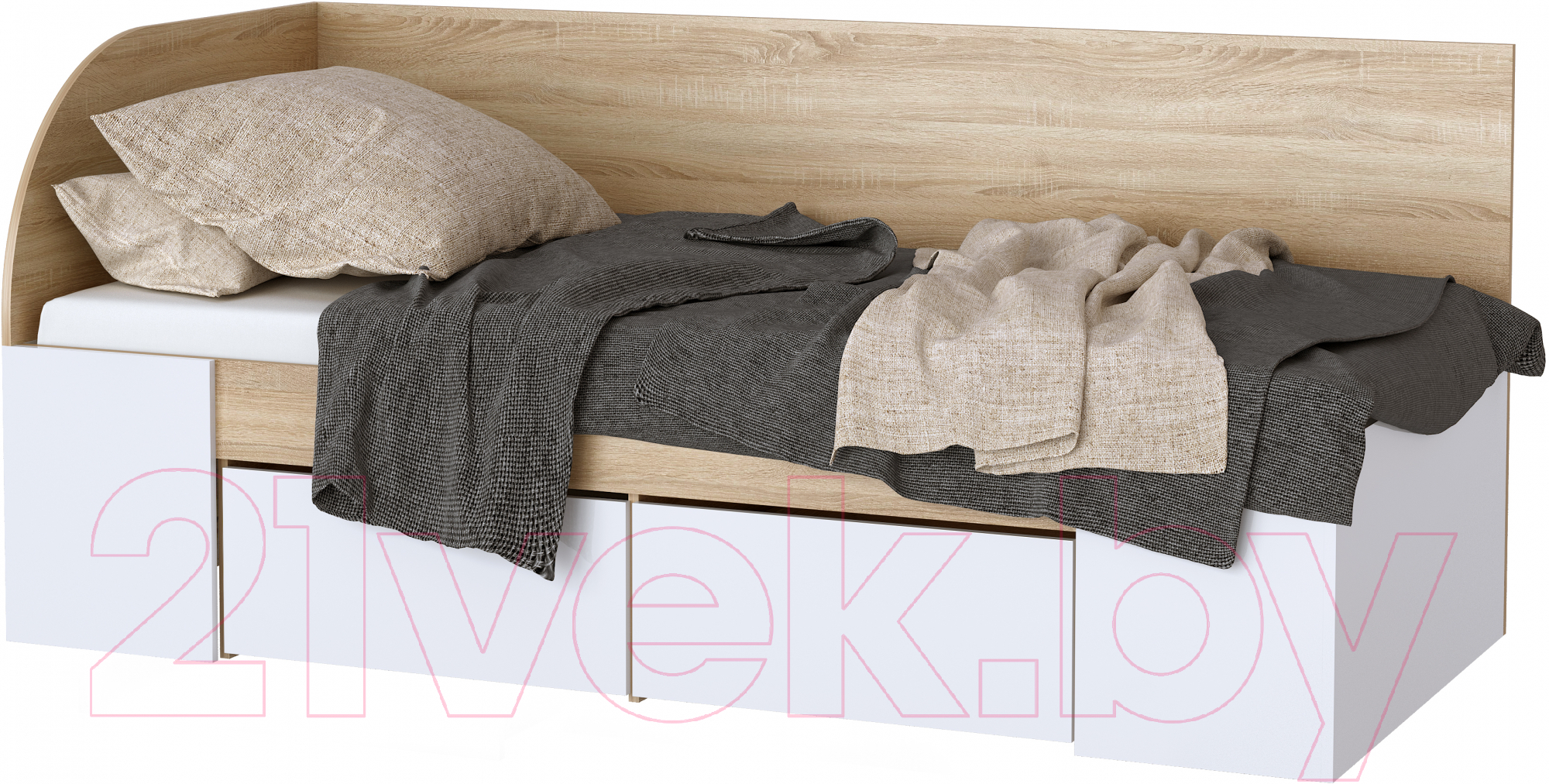 Кровать-тахта Памир Беатрис КР900 (белый глянец/дуб сонома) - фото