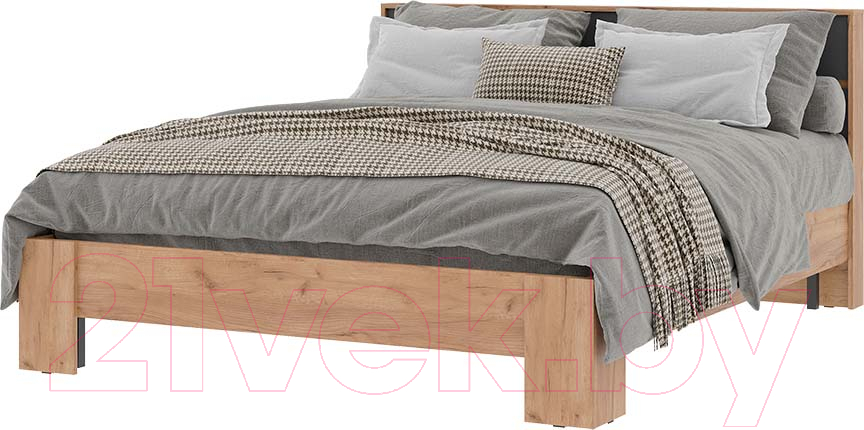 Двуспальная кровать Стендмебель Хелен КР 03 160x200 (серый графит 0162/дуб крафт золотой) - фото