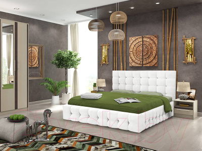 Двуспальная кровать Асмана Двойная-3 160x200 (категория 6/искусственная кожа белый)