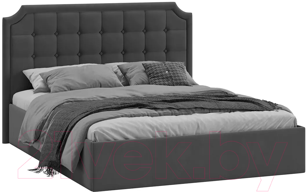 Двуспальная кровать ТриЯ Анабель универсальная тип 1 с ПМ и заглушиной 160x200 (велюр графит) - фото