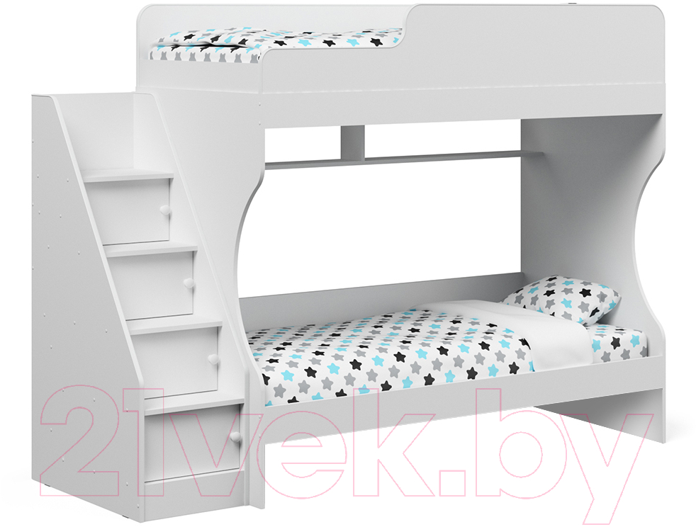 Двухъярусная кровать Капризун 6 Р443-4 с лестницей (белый) - фото