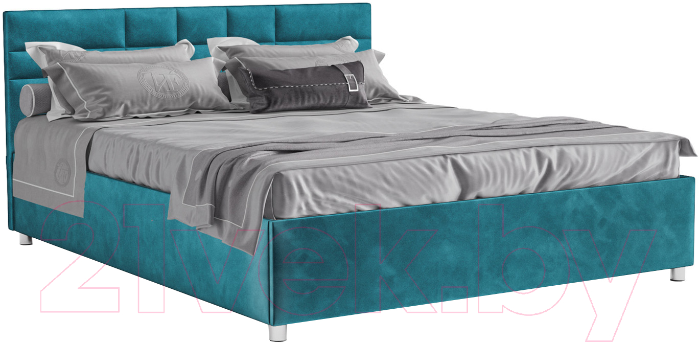 Двуспальная кровать Mebel-Ars Нью-Йорк 160 (бархат сине-зеленый Star Velvet 43 Black Green) - фото