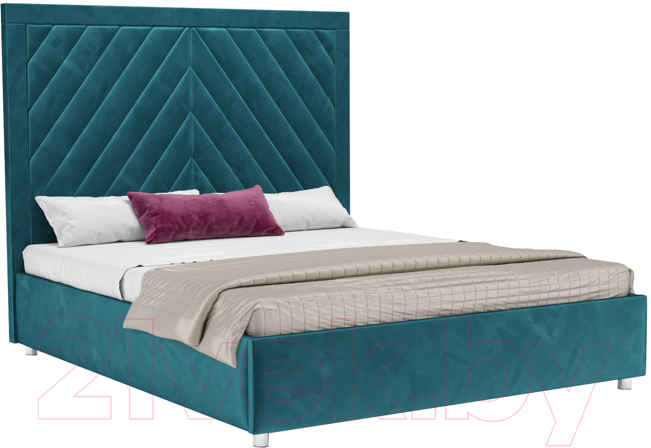 Двуспальная кровать Mebel-Ars Мишель 160 (бархат сине-зеленый Star Velvet 43 Black Green) - фото