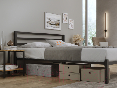 Двуспальная кровать Домаклево Сталь 160x200 (черный)