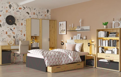 Каркас кровати НК Мебель Kubo 90x200 / 71705565 (артизан/черный/серый)