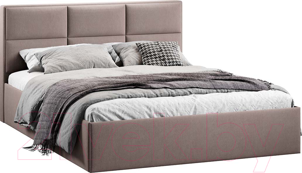 Двуспальная кровать ТриЯ Стелла Тип 1 c ПМ и заглушиной 160x200 (велюр мокко темный) - фото