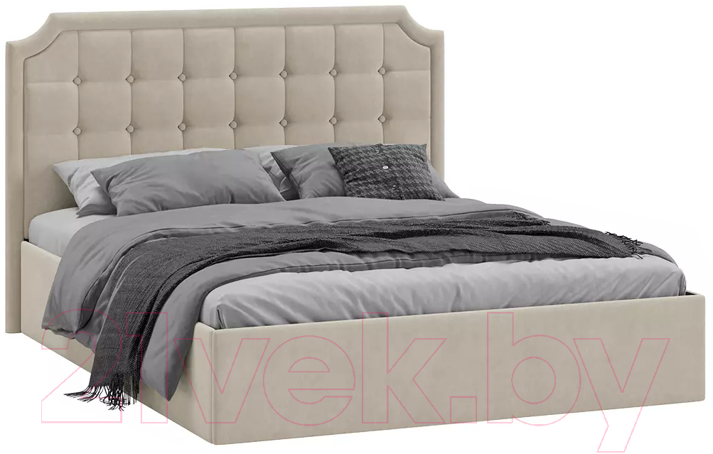 Двуспальная кровать ТриЯ Анабель универсальная тип 1 с ПМ и заглушиной 160x200 (велюр мокко светлый) - фото