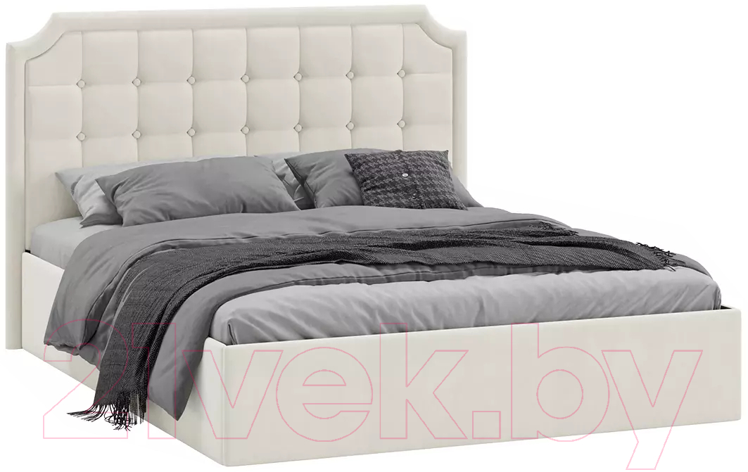 Двуспальная кровать ТриЯ Анабель универсальная тип 1 с ПМ и заглушиной 160x200 (замша светло-бежевая) - фото