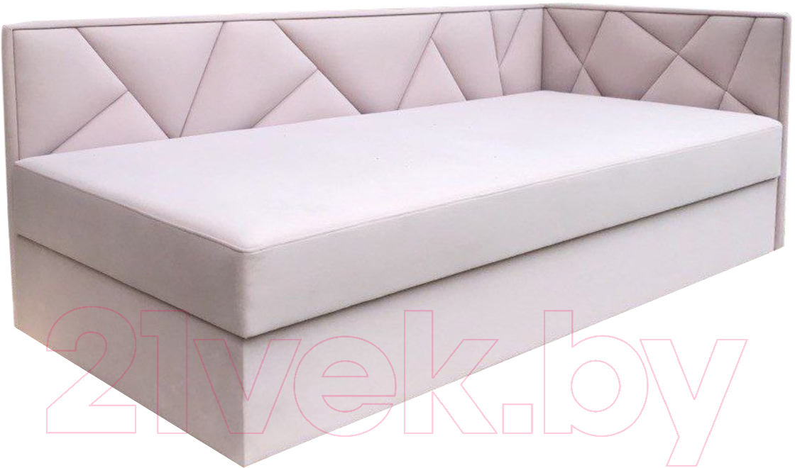 Кровать-тахта Tiolly Леон М-КР-80 с ПМ и нишей для белья угол правый (бонита 13 светло-розовый) - фото