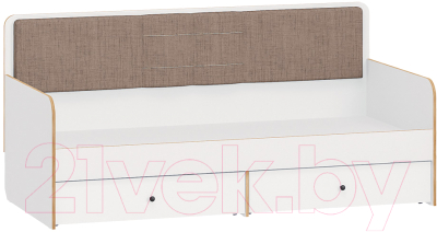 Кровать-тахта Mobi Вуди 11.02 (белый премиум/дуб золотой Craft/савана латте/эко 100 кожзам гранд белый) - фото